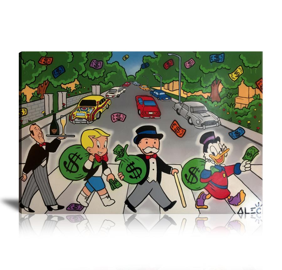 Richie Rich, Scrooge McDuck, Cash Bag, Cars, Server, Abbey Road, Champagne, The Beatles,  Spray Paint, Neon, Colorful, Street Art, Prints, Pop Art, Paintings, Canvas, Art, Alec Monopoly, Landscape