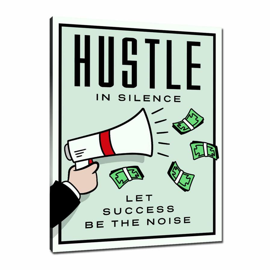 Hustle In Silence Wall Art: Large Colorful Graffiti Print or Framed Canvas Painting for Modern Living Rooms, Dining Rooms and Bedrooms