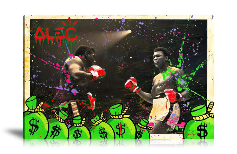 Street Art, Sport, Prints, Pop Art, Paintings, Muhammad Ali, Muha, Landscape, Canvas, Boxing, Art, Alec Monopoly  , Photo, Money Bag, Fight, Boxing, Boxer, On Stage