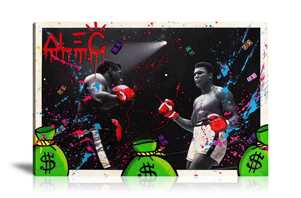 Boxing, Boxer, On Stage, Money, Fight, Black And White, Photo, Street Art, Sport, Prints, Pop Art, Paintings, Muhammad Ali, Muha, Landscape, Canvas, Boxing, Art, Alec Monopoly  