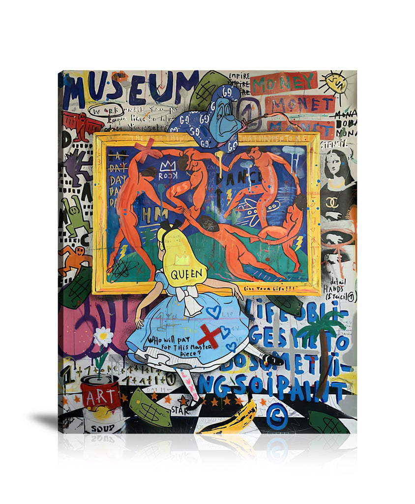 Alice's Adventures Wall Art: Large Colorful Graffiti Print or Framed Canvas Painting for Modern Living Rooms, Dining Rooms and Bedrooms