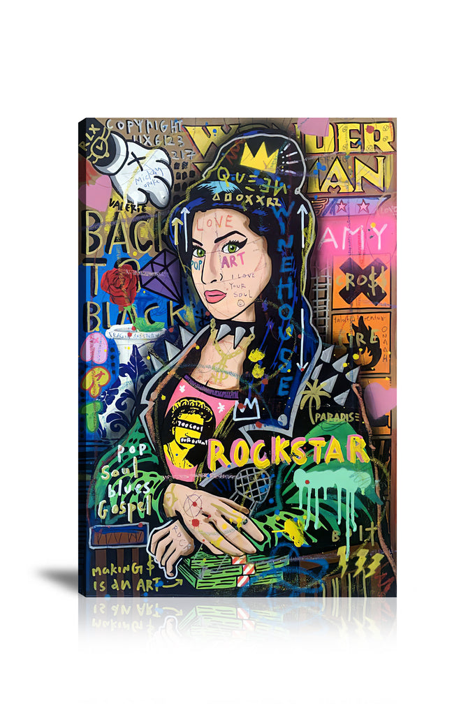 Amy Winehouse Icon Wall Art: Large Colorful Graffiti Print or Framed Canvas Painting for Modern Living Rooms, Dining Rooms and Bedrooms