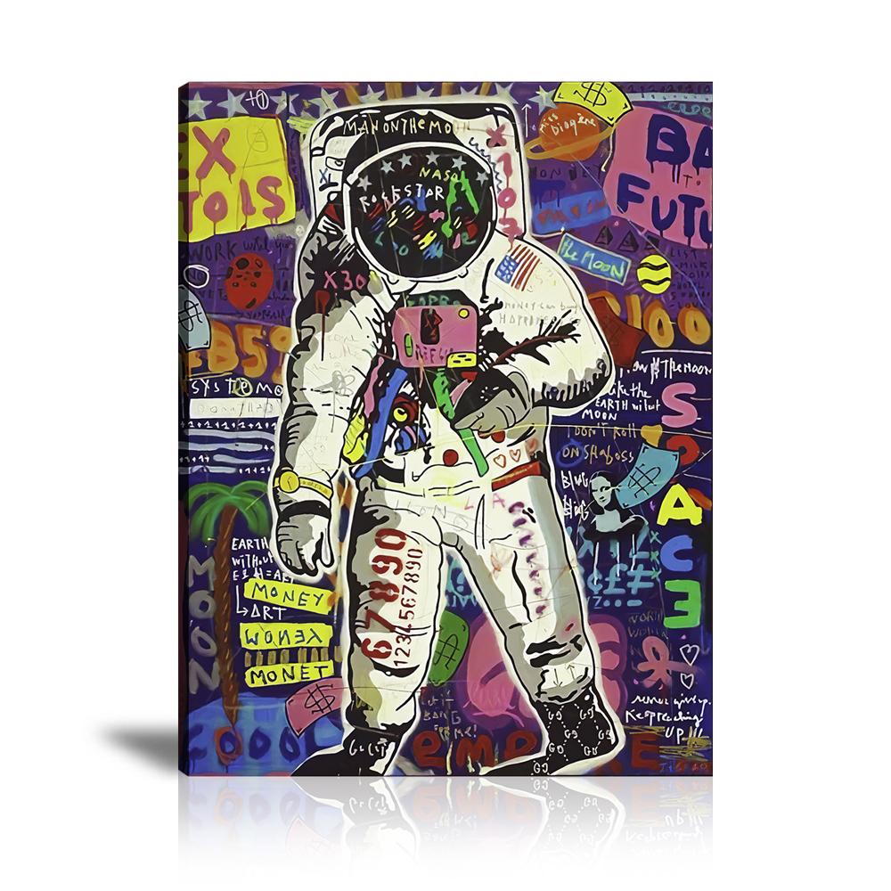 Street Art, Prints, Pop Art, Paintings, Canvas, Art, Jisbar, Astronaut, Space, Money, Mona Lisa, Colorful