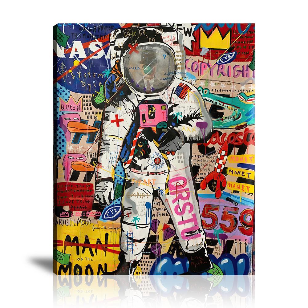 Pop Art In Space Wall Art: Large Colorful Graffiti Print or Framed Canvas Painting for Modern Living Rooms, Dining Rooms and Bedrooms