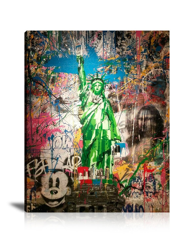 Statue Of Liberty Wall Art: Large Colorful Graffiti Print or Framed Canvas Painting for Modern Living Rooms, Dining Rooms and Bedrooms