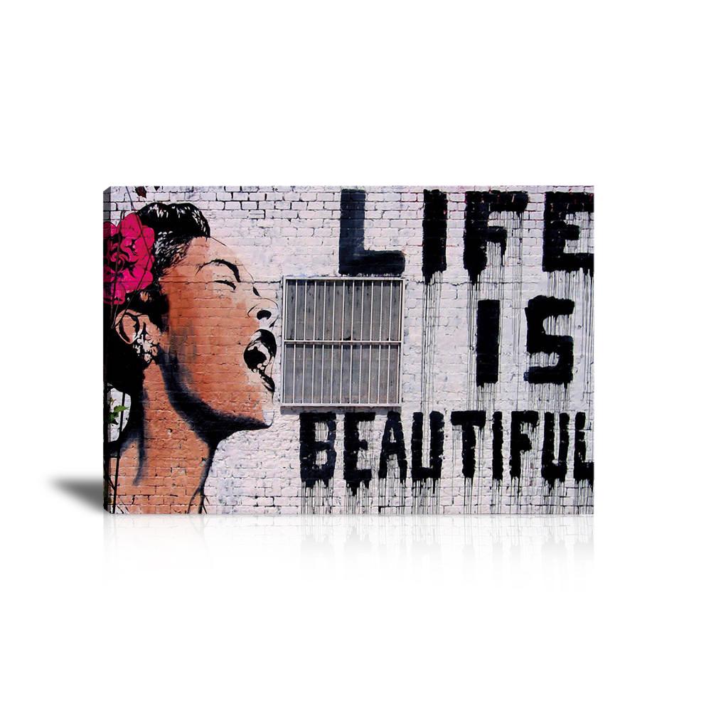 Urban Art, Life Is Beautiful, Billie Holiday, Singing, Window, Brick Wall, Giclée, Street Art, Prints, Pop Art, Paintings, Mr. Brainwash, Canvas