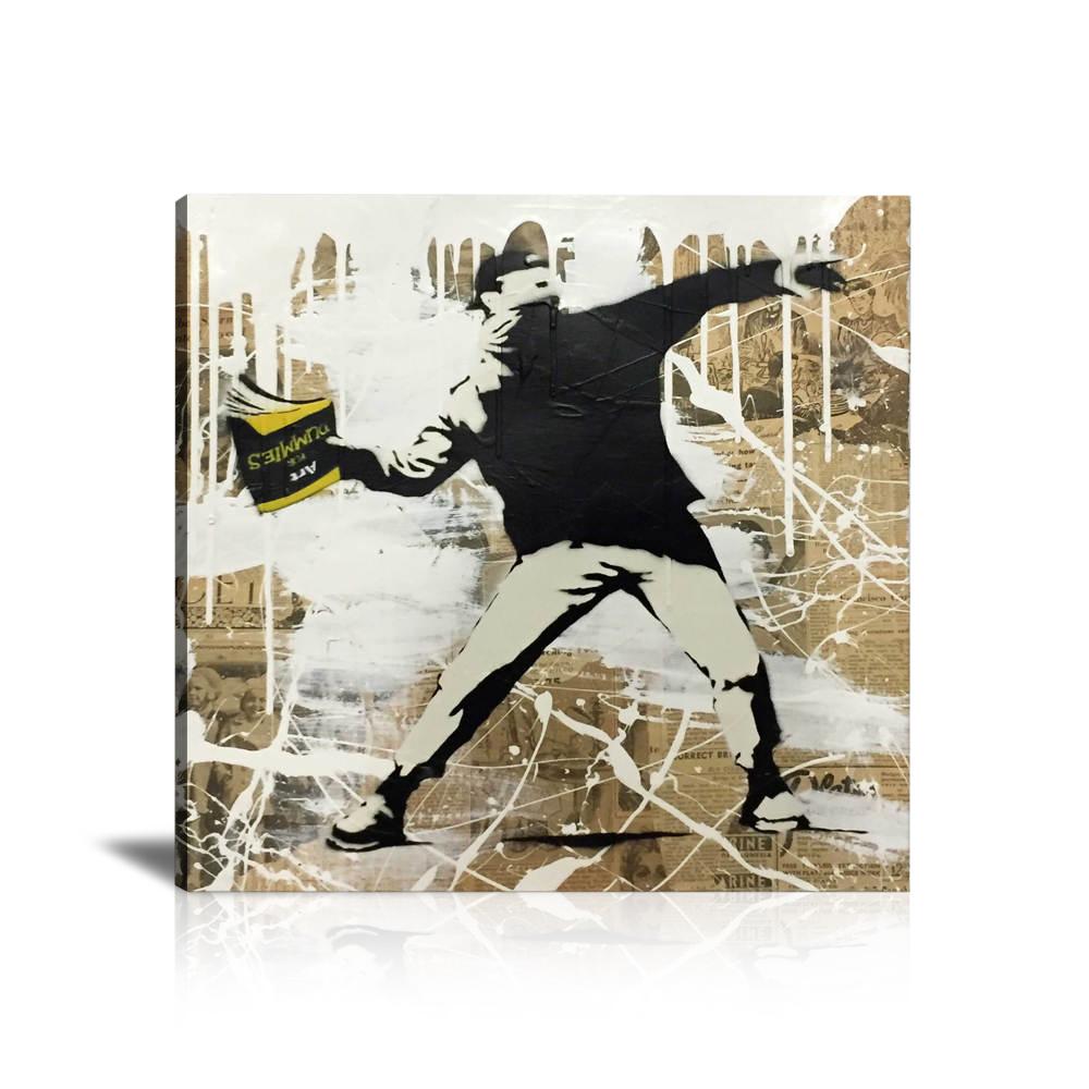 Book Thrower Wall Art: Large Colorful Graffiti Print or Framed Canvas Painting for Modern Living Rooms, Dining Rooms and Bedrooms