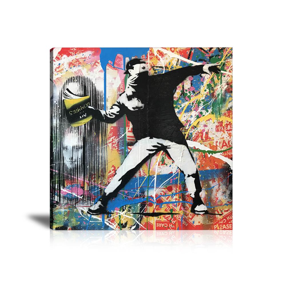 Book Thrower Wall Art: Large Colorful Graffiti Print or Framed Canvas Painting for Modern Living Rooms, Dining Rooms and Bedrooms