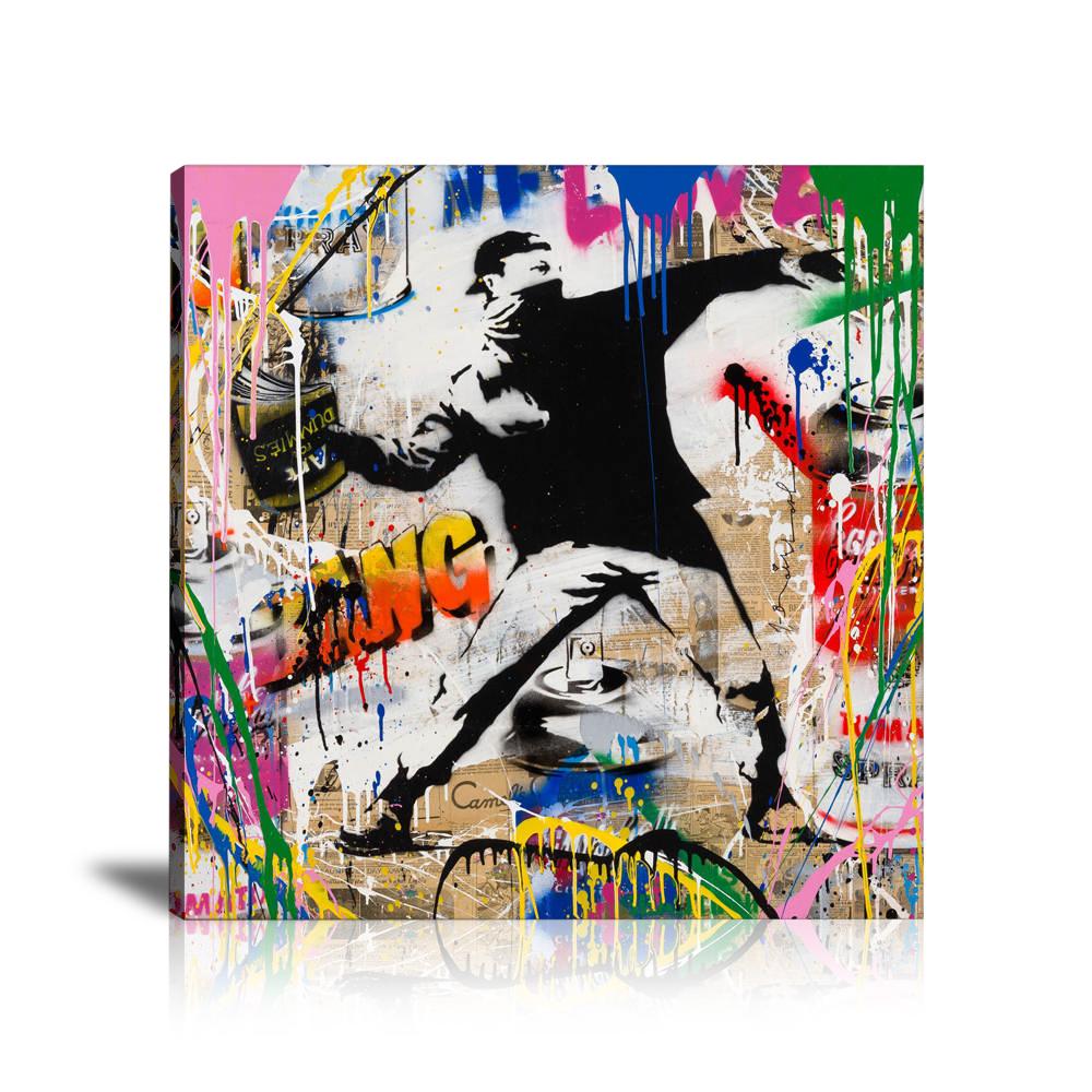 Book Thrower Wall Art: Large Colorful Graffiti Print or Framed Canvas Painting for Modern Living Rooms, Dining Rooms and Bedrooms