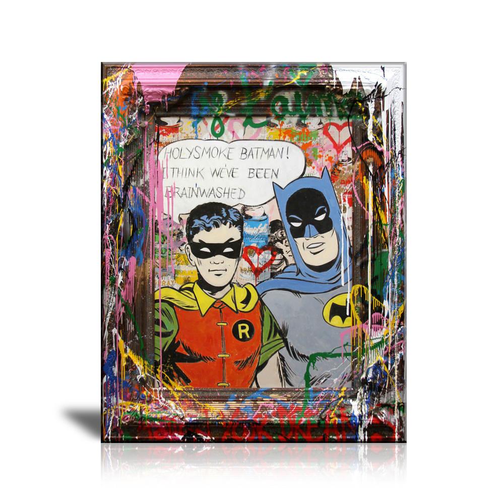 Batman & Robin Wall Art: Large Colorful Graffiti Print or Framed Canvas Painting for Modern Living Rooms, Dining Rooms and Bedrooms