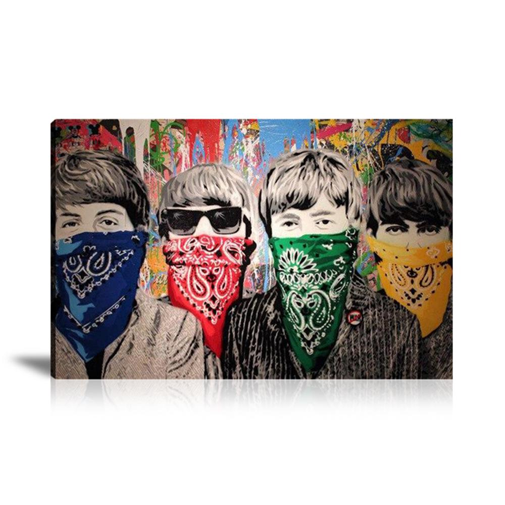 Beatles Bandanas Wall Art: Large Colorful Graffiti Print or Framed Canvas Painting for Modern Living Rooms, Dining Rooms and Bedrooms