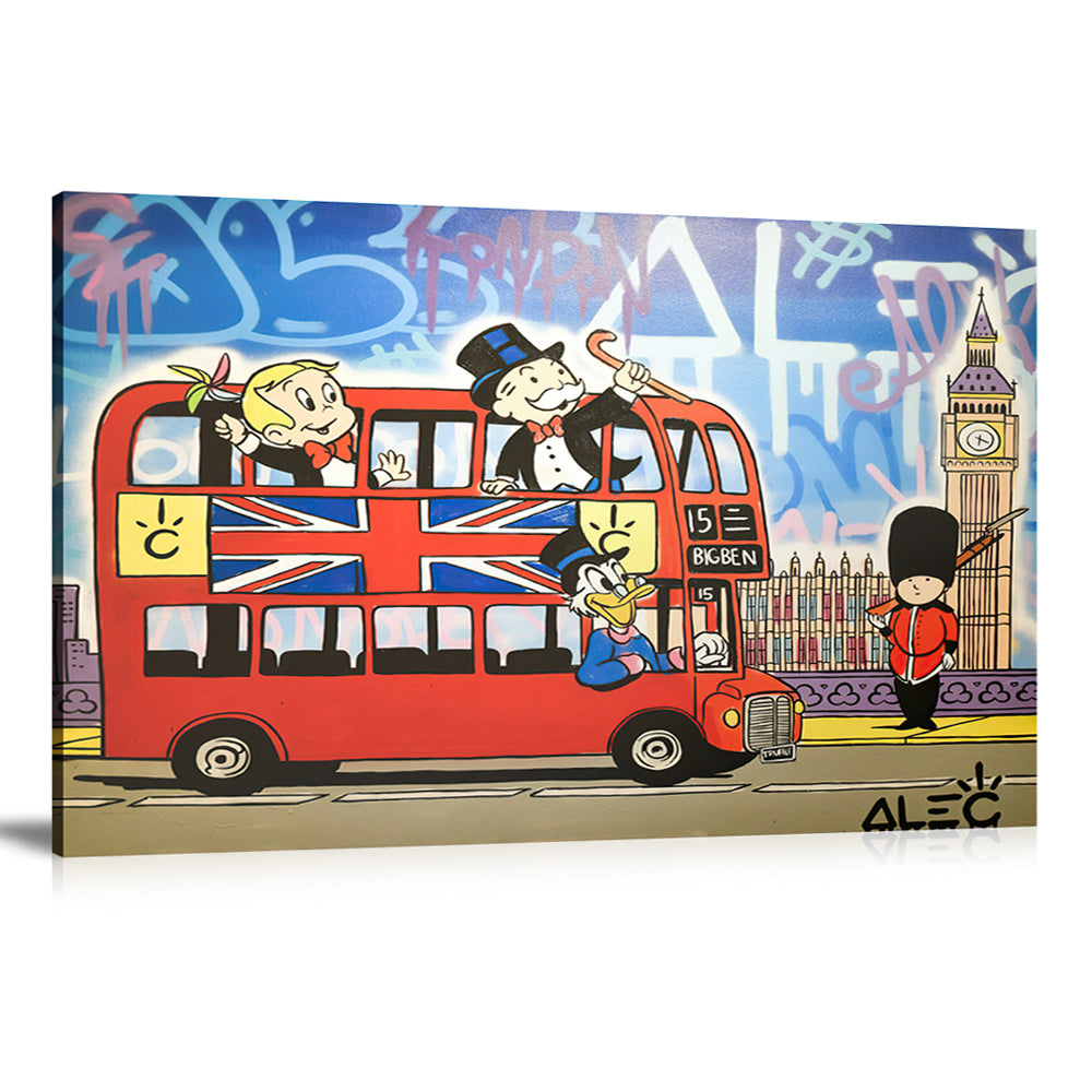 Alec-Alec Monopoly-Big Ben Tower-Bus-Canvas Art-Landscape-London-Monopoly-Mr. Monopoly-Paintings-Pop Art-Prints-Richie Rich-Scrooge McDuck-Street Art-UK Flag-Wall Art-Welsh Guards