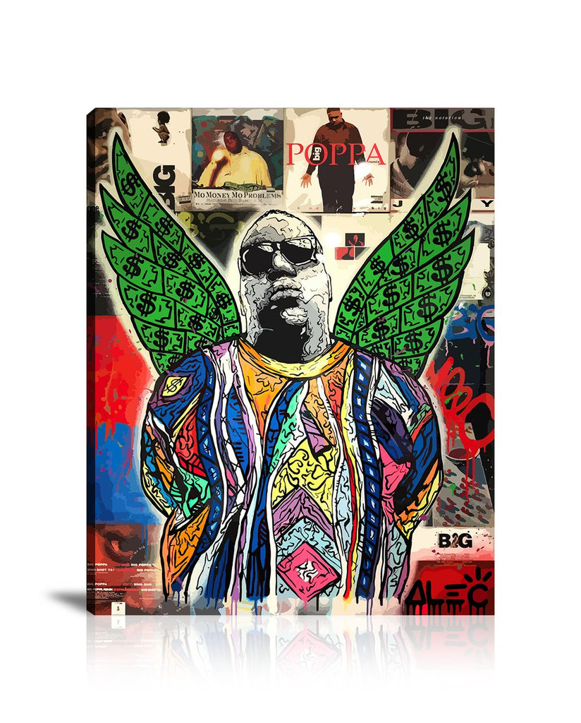 Biggie Angel Wall Art: Large Colorful Graffiti Print or Framed Canvas Painting for Modern Living Rooms, Dining Rooms and Bedrooms