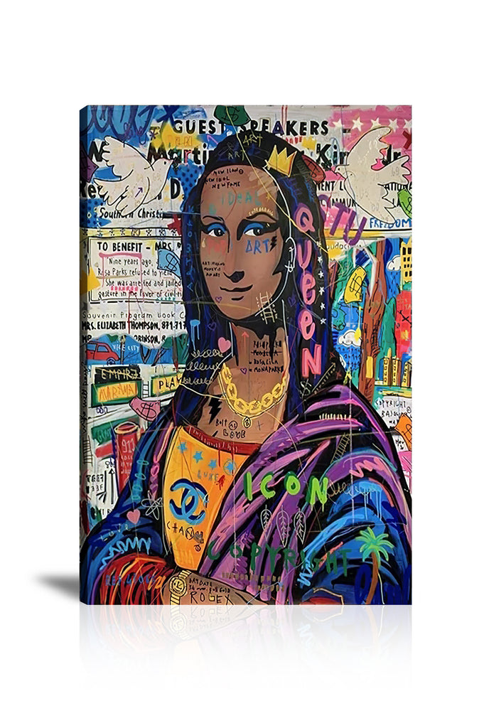 Street Art, Prints, Pop Art, Paintings, Canvas, Art, Jisbar, Queen, Mona Lisa, Icon, Chanel, Pigeon, Guest, Speaker, Masterpiece, Colourful