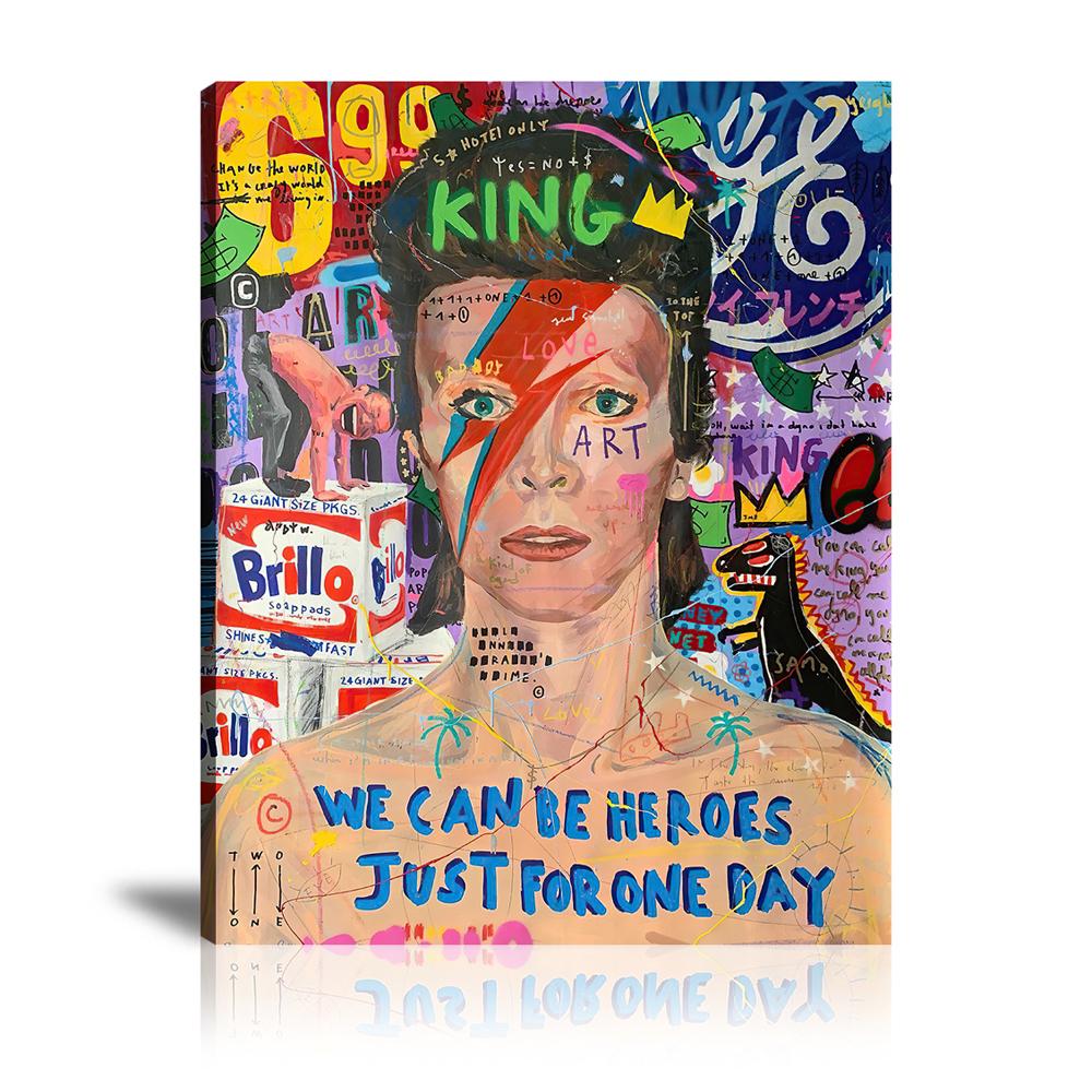 King Bowie Wall Art: Large Colorful Graffiti Print or Framed Canvas Painting for Modern Living Rooms, Dining Rooms and Bedrooms