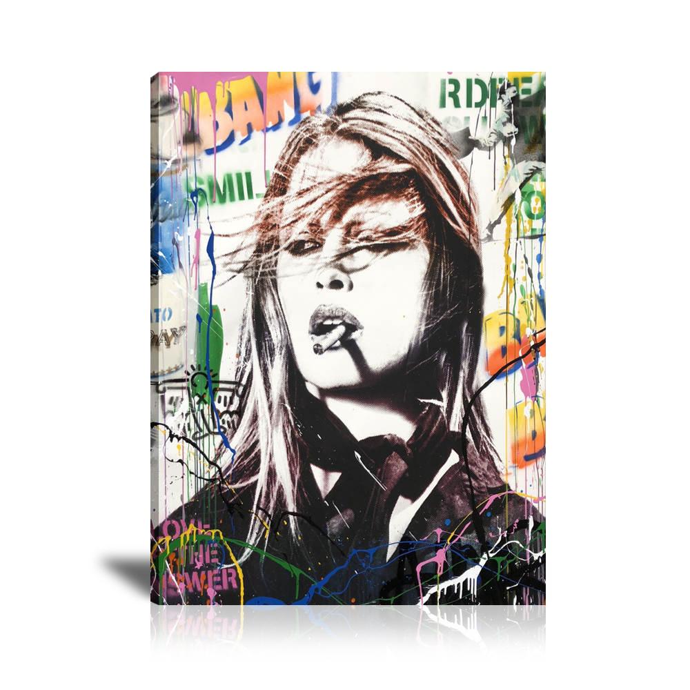 Brigitte Bardot Bang Wall Art: Large Colorful Graffiti Print or Framed Canvas Painting for Modern Living Rooms, Dining Rooms and Bedrooms