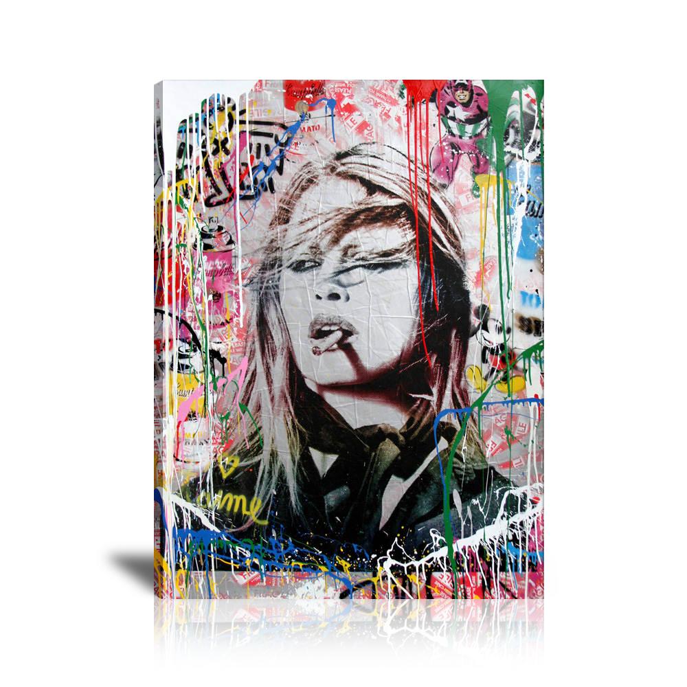 Brigitte Bardot Wall Art: Large Colorful Graffiti Print or Framed Canvas Painting for Modern Living Rooms, Dining Rooms and Bedrooms