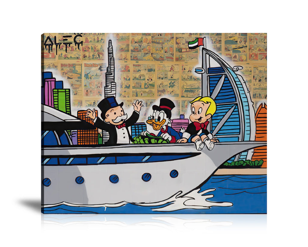 Street Art, Prints, Pop Art, Paintings, Canvas, Art, Alec Monopoly, Monopoly, Monopoly, Richie Rich, Scrooge McDuck, Money, Comic, Yacht, Ship, Dubai, Travel