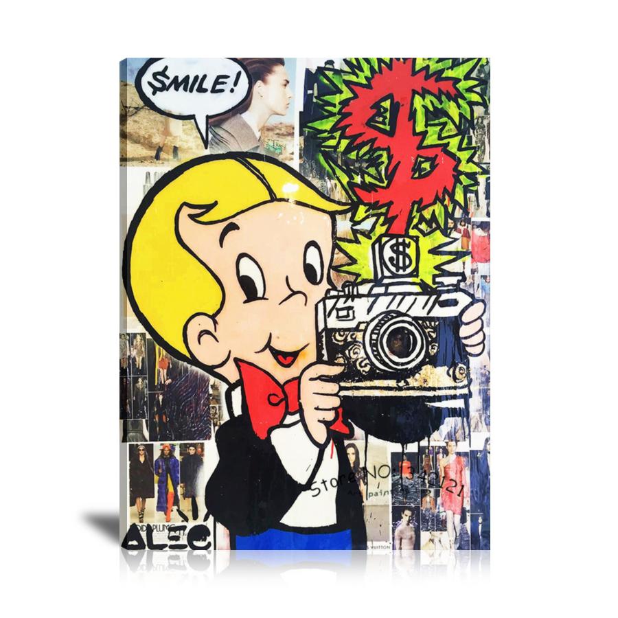 Camera, Richie Rich, Vogue, Magazine, Smile, Dollar Sign, Spray Paint, Collage Art, Graffiti, Colorful, Street Art, Prints, Pop Art, Paintings, Canvas, Art, Alec Monopoly, Vertical