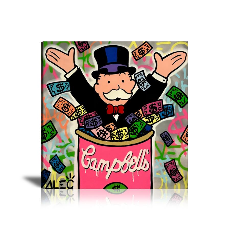 Campbell's Soup Can, US Dollar, Newspaper, Spray Paint, Graffiti, Colorful, Monopoly, Street Art, Prints, Pop Art, Paintings, Canvas, Art, Alec Monopoly