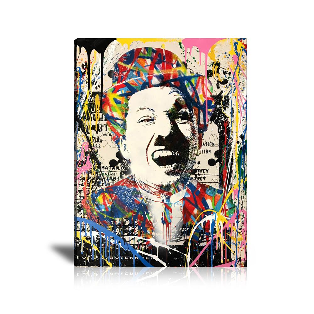 Charlie Chaplin,  Laughing, Colorful, Paint Drop, Graffiti Street Art, Prints, Pop Art, Paintings, Mr. Brainwash, Canvas, Celebrity