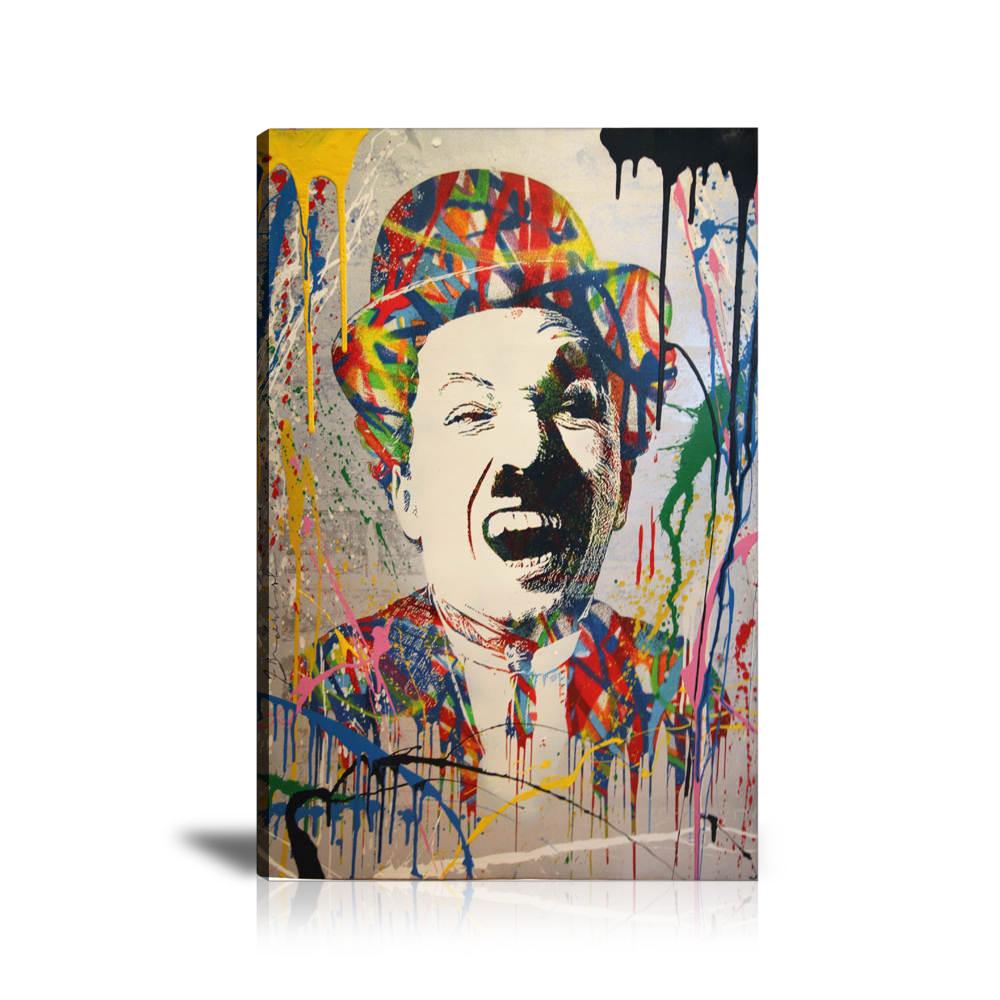 Charlie Chaplin Wall Art: Large Colorful Graffiti Print or Framed Canvas Painting for Modern Living Rooms, Dining Rooms and Bedrooms