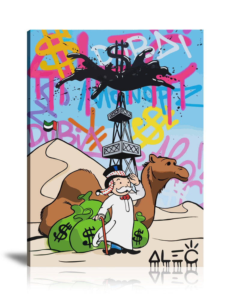 Street Art, Prints, Pop Art, Paintings, Canvas, Art, Alec Monopoly, Travel, UAE, Cheikh, Monopoly, Camel, Oil, Desert, Colorful, Monopoly