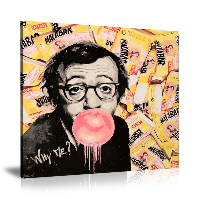 Woody Allen, Rakel Wajnberg, Chewing Gum, Bubble Gum, Malab’Art, Tattoos, Rebellious, Mixed Media, Why me, Collage Art, Pop Art, Celebrities, Prints, Pop Art, Paintings, Movies, Cinema, Canvas, Art