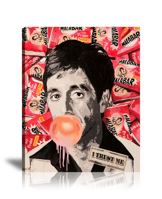 Scarface, Rakel Wajnberg, Chewing Gum, Bubble Gum, Malab’Art, Tattoos, Rebellious, Mixed Media, I Trust Me, Prints, Pop Art, Paintings, Movies, Cinema, Celebrities, Canvas, Art