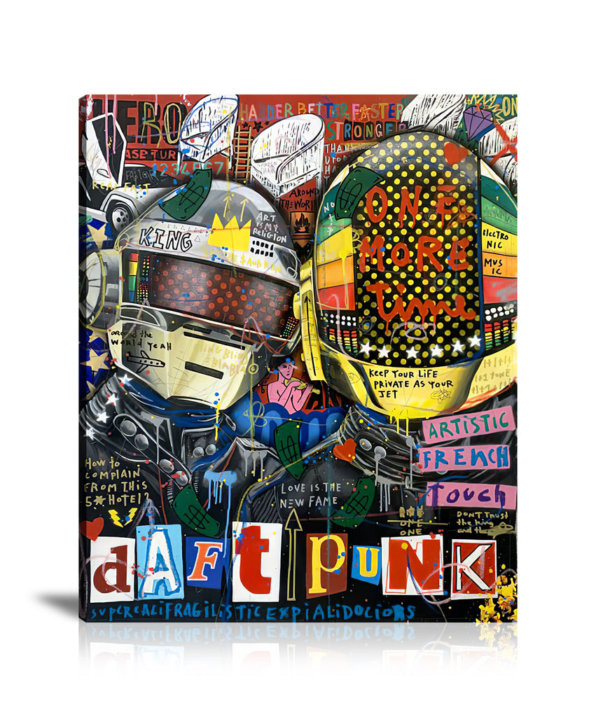 Daft Punk Anonymous Wall Art: Large Colorful Graffiti Print or Framed Canvas Painting for Modern Living Rooms, Dining Rooms and Bedrooms