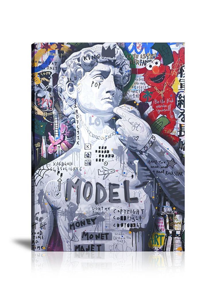 David Model Wall Art: Large Colorful Graffiti Print or Framed Canvas Painting for Modern Living Rooms, Dining Rooms and Bedrooms