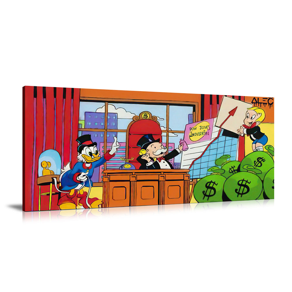 Alec-Alec Monopoly-Canvas Art-Colorful-Dollar Sign-Landscape-Money Bag-Monopoly-Mr. Monopoly-Office-Paintings-Panoramic-Pop Art-Prints-Richie Rich-Scrooge McDuck-Stock-Stock Chart-Stock Market-Street Art-Wall Art