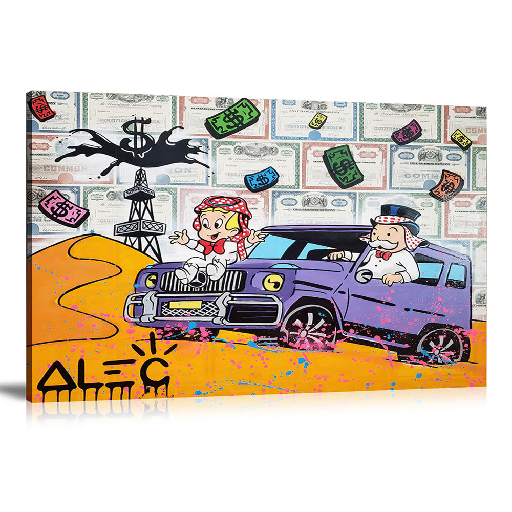 Alec-Alec Monopoly-Canvas Art-Desert-Dollars-Dubai-Emiratis-G Class-Landscape-Mercedes-Money-Monopoly-Mr. Monopoly-Oil-Paintings-Pop Art-Prints-Richie Rich-Street Art-UAE-Wall Art