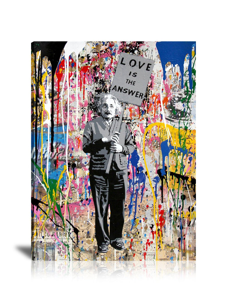 Albert Einstein Love Is The Answer Wall Art: Large Colorful Graffiti Print or Framed Canvas Painting for Modern Living Rooms, Dining Rooms and Bedrooms