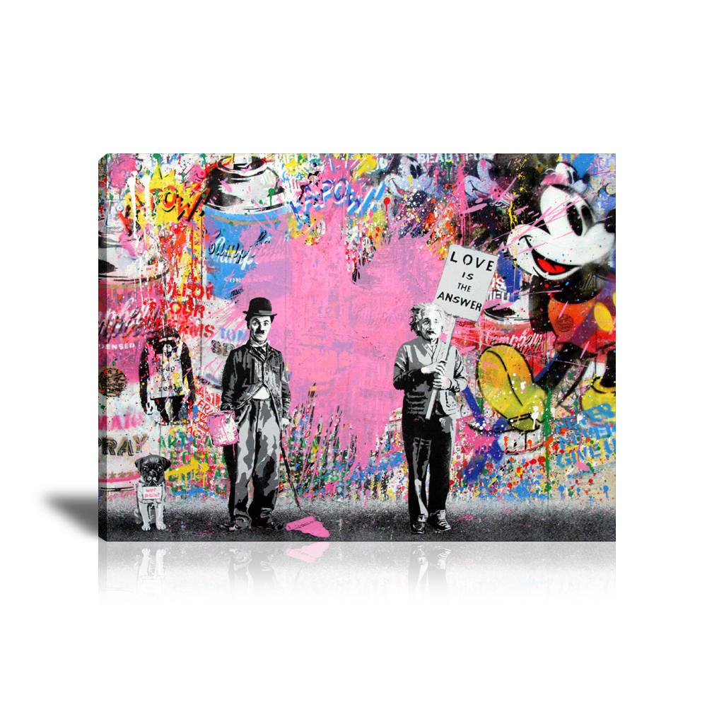 Albert Einstein, Ka-pow, Charlie Chaplin, Love is the Answer, Einstein, Campbell’s Tomato Spray, Ka-Pow, Pink Heart, Laugh Now, Mickey Mouse, Graffiti, Collage Art, Colorful, Paint Drop 