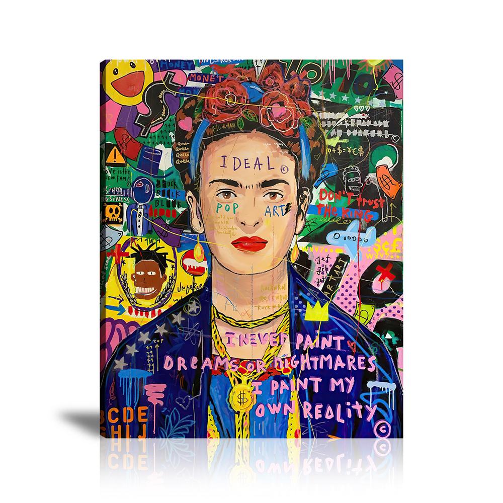 Pop Frida Wall Art: Large Colorful Graffiti Print or Framed Canvas Painting for Modern Living Rooms, Dining Rooms and Bedrooms