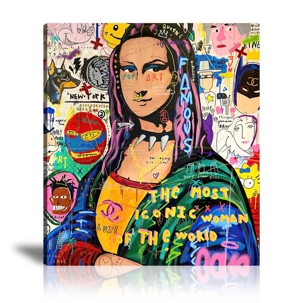 Street Art, Prints, Pop Art, Paintings, Canvas, Art, Jisbar, Square, Mona Lisa, Chanel, Luxury Brand, Batman, Portrait, Pop