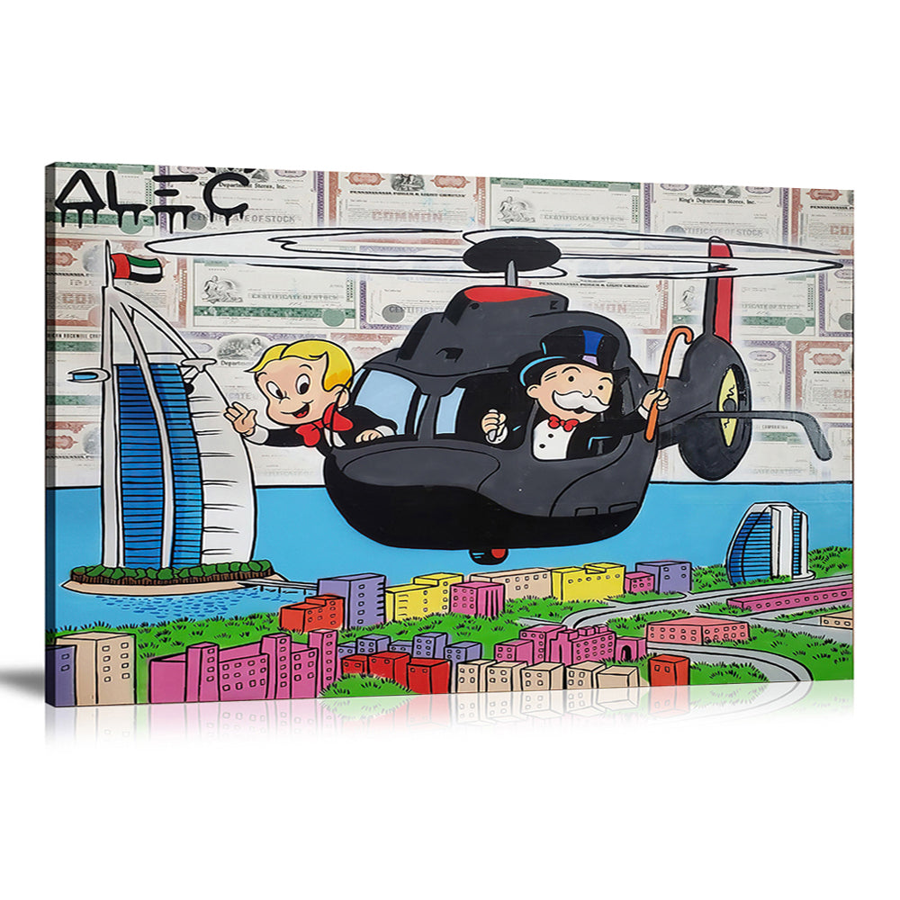 Alec,Alec Monopoly,Buildings,Burj-al-Arab,Canvas Art,Dubai,Helicopter,Hotel,Landscape,Monopoly,Mr. Monopoly,News,Paintings,Pop Art,Prints,Richie Rich,Street Art,UAE,Wall Art