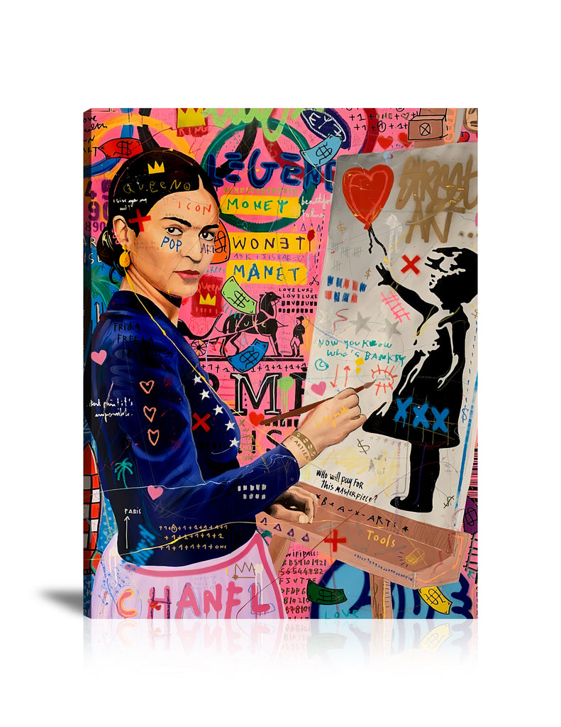 Street Art, Prints, Pop Art, Paintings, Canvas, Art, Jisbar, Frida, Frida Kahlo, Banksy, Balloon Girl, Money, Chanel, Love, King, Colorful