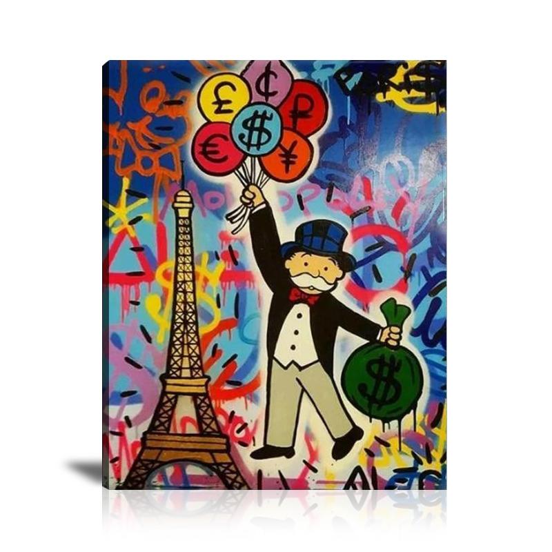 From Paris With Money Wall Art: Large Colorful Graffiti Print or Framed Canvas Painting for Modern Living Rooms, Dining Rooms and Bedrooms