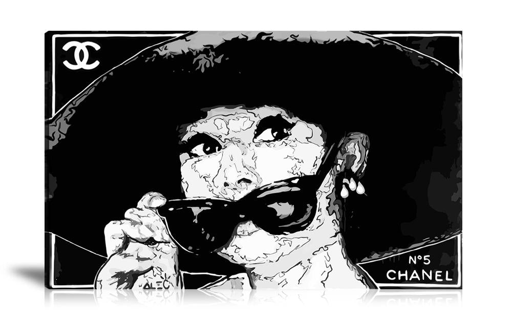 Street Art, Prints, Pop Art, Paintings, Canvas, Art, Alec Monopoly, Vertical, Chanel, Portrait, Black and White, Luxury Brand, Artwork, Glam Icon, Chanel No.5