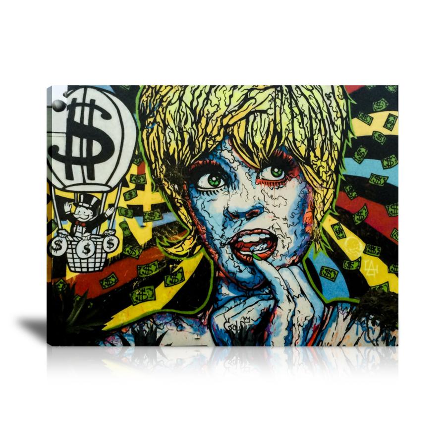 Alec Monopoly, American Actress, Goldie Hawn, Hot-Air Balloon, Dollar Sign, Spray Paint, Graffiti, Colorful, Street Art, Prints, Pop Art, Paintings, Canvas, Art, Alec Monopoly, Landscape, Monopoly