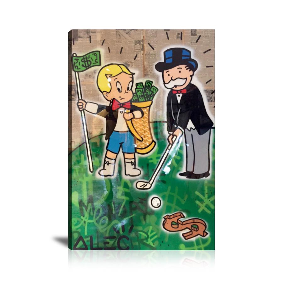 Richie Rich, Cash Bag, Golf, Golf Goyard Bag, Money Flag, Money Hole, Spray Paint, Newspaper, Colorful, Street Art, Prints, Pop Art, Paintings, Canvas, Art, Alec Monopoly, Vertical