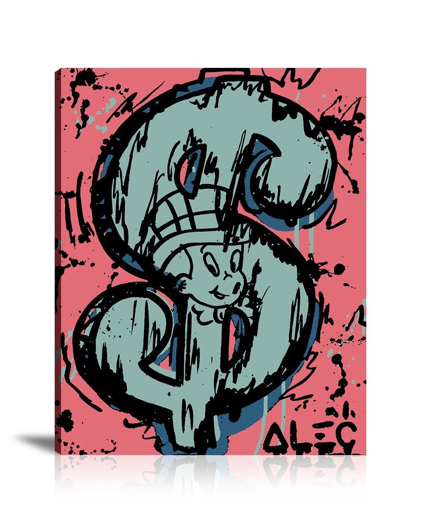 Street Art, Prints, Pop Art, Paintings, Canvas, Art, Alec Monopoly, Dollar, Dollar Sign, Richie Rich, Grey, Pink