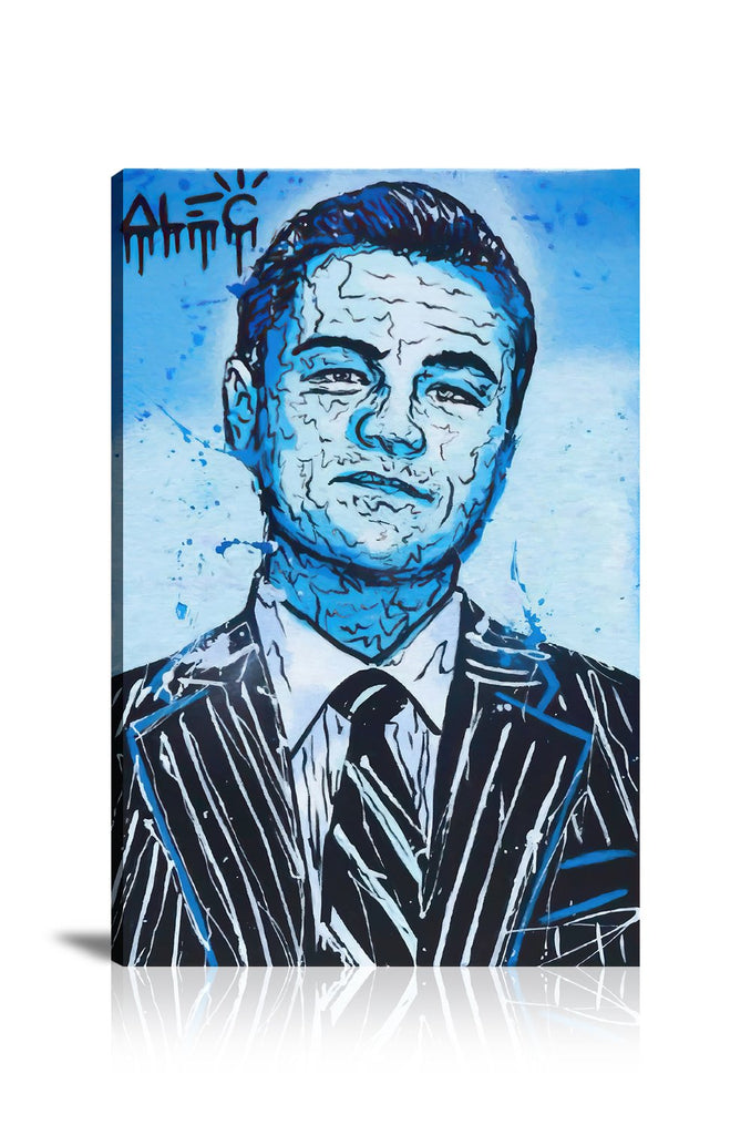 Street Art, Prints, Pop Art, Paintings, Canvas, Art, Alec Monopoly, Jordan Belfort, $100, Movie, Movies, Cinema, Wall Street,  Blue, Black and White