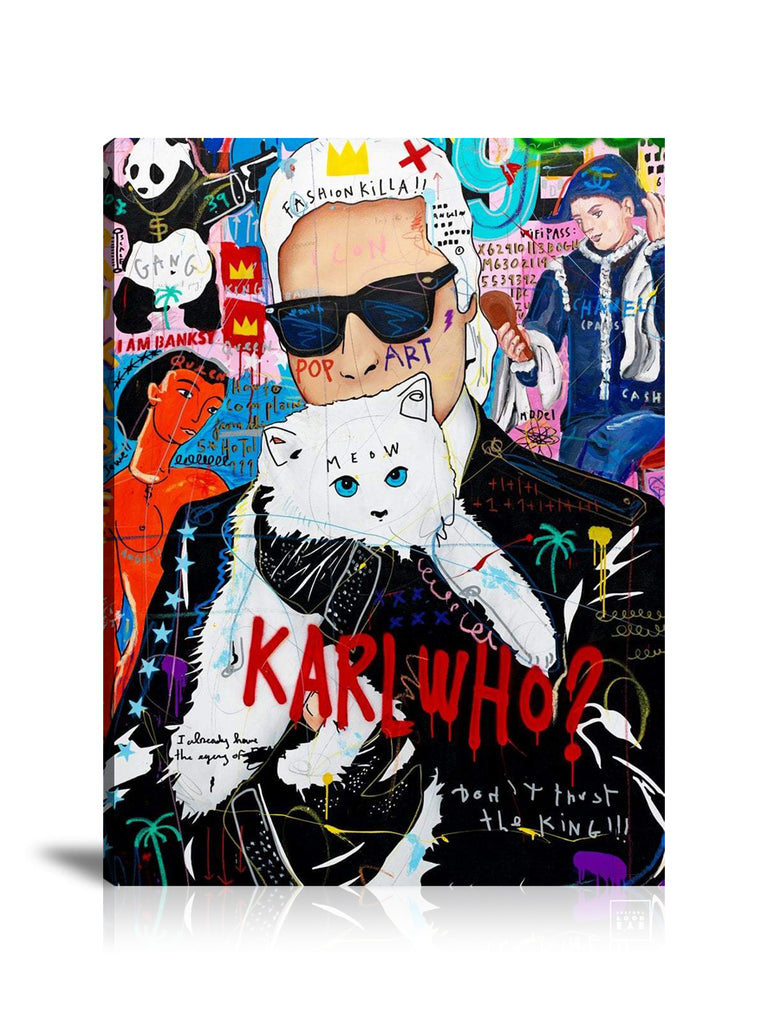 Karl Lagerfeld Wall Art: Large Colorful Graffiti Print or Framed Canvas Painting for Modern Living Rooms, Dining Rooms and Bedrooms