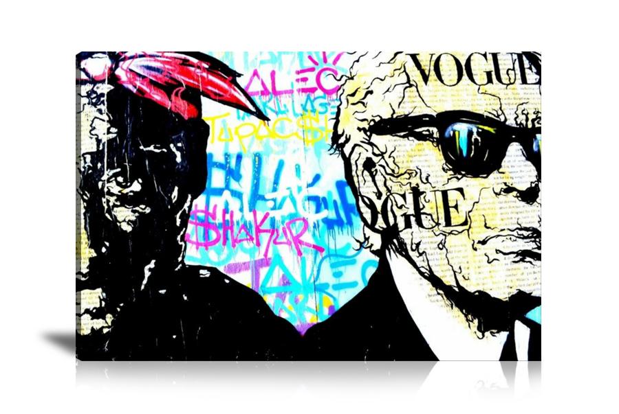 Karl Lagerfeld x Tupac Wall Art: Large Colorful Graffiti Print or Framed Canvas Painting for Modern Living Rooms, Dining Rooms and Bedrooms