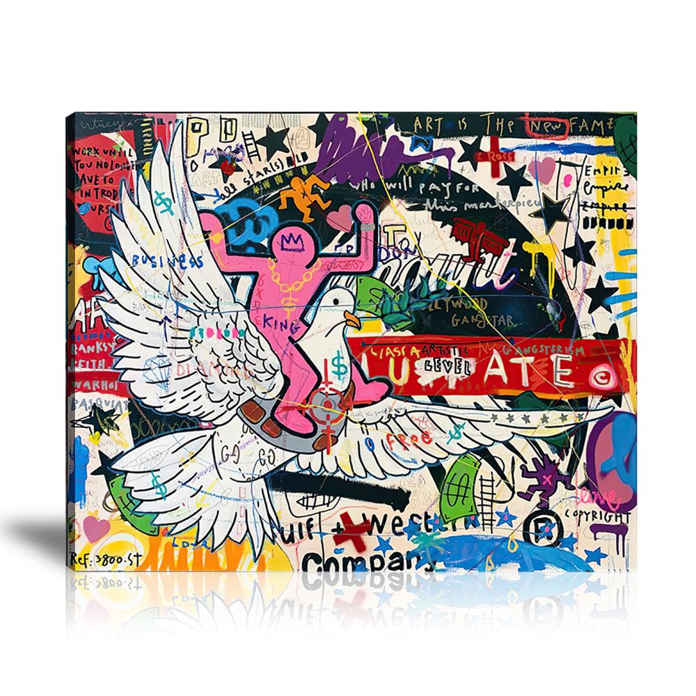 Street Art, Prints, Pop Art, Paintings, Canvas, Art, Jisbar, Keith Haring, Pigeon, Airway, Company, Colorful, King