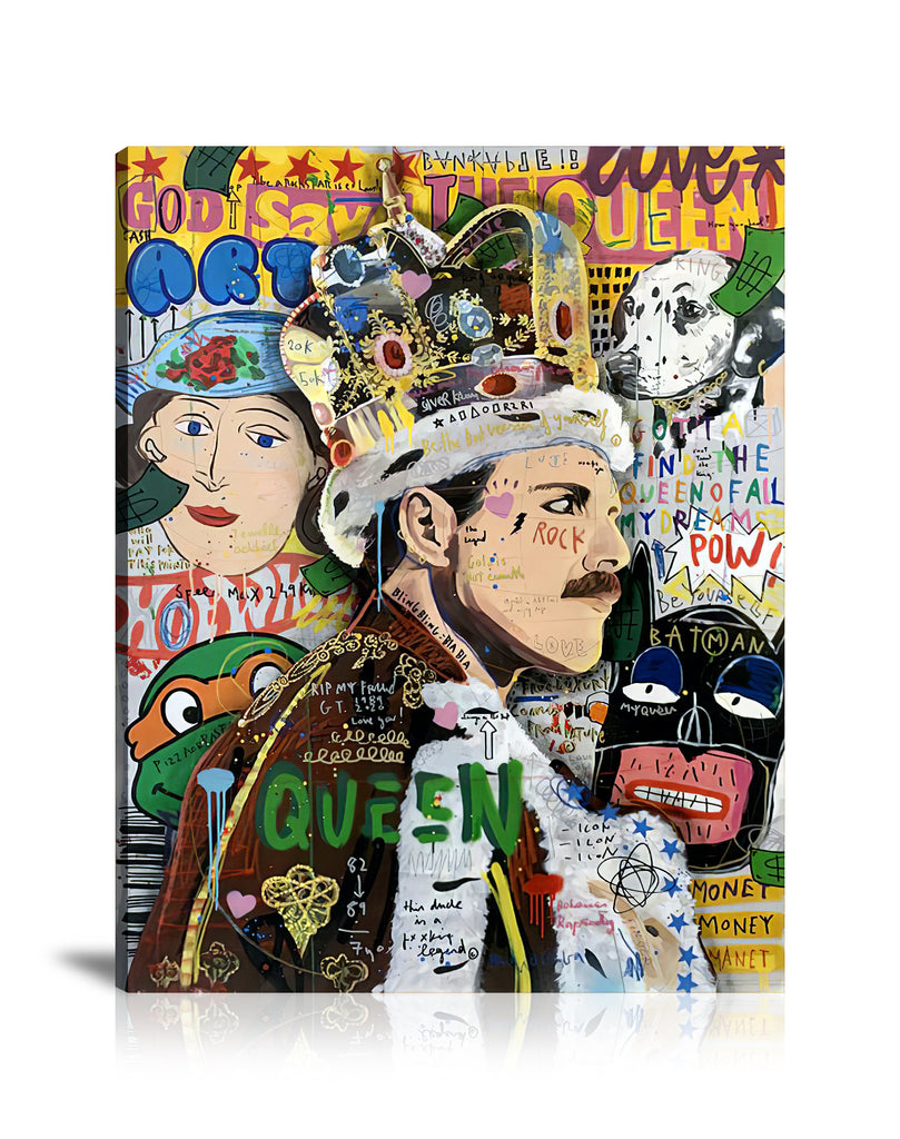 King Queen Wall Art: Large Colorful Graffiti Print or Framed Canvas Painting for Modern Living Rooms, Dining Rooms and Bedrooms