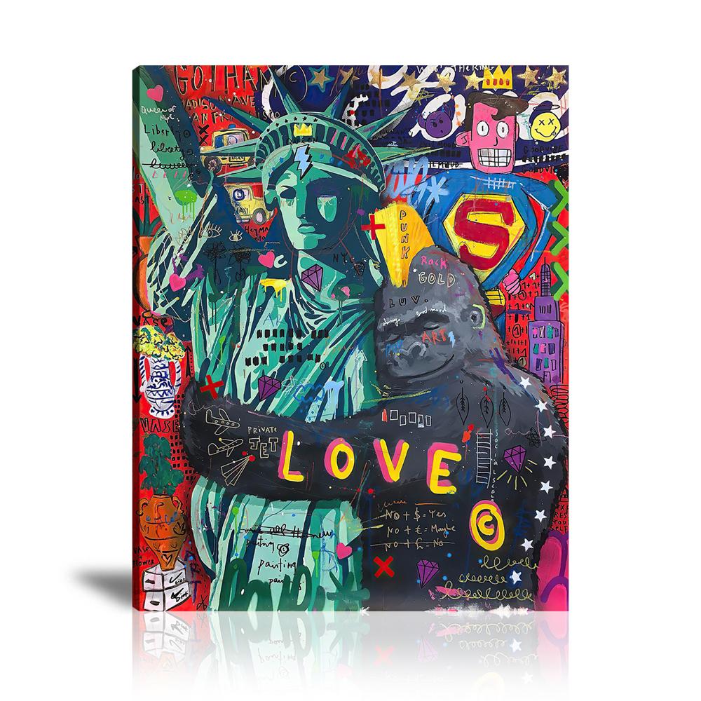 King Kong Liberty Wall Art: Large Colorful Graffiti Print or Framed Canvas Painting for Modern Living Rooms, Dining Rooms and Bedrooms